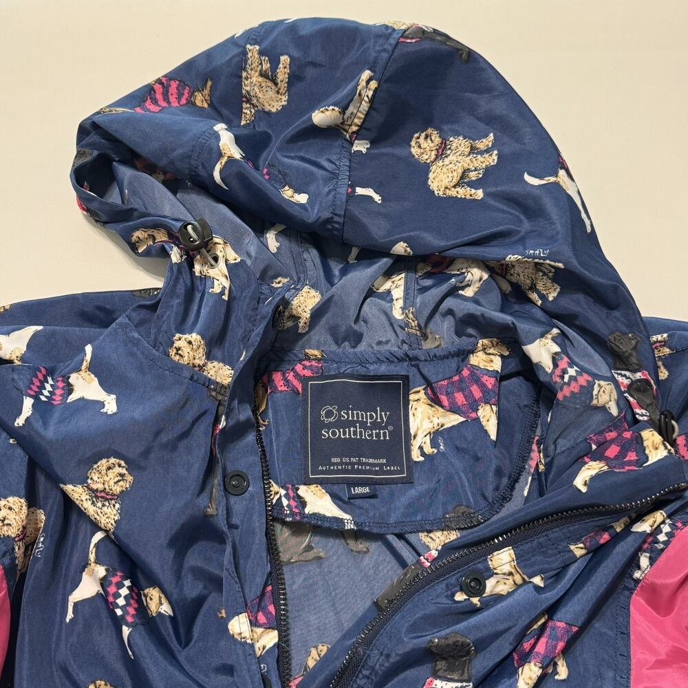 Simply Southern Women's Large Blue Dog Print Anorak Jacket Hood Zip Snap Pockets - Picture 8 of 16